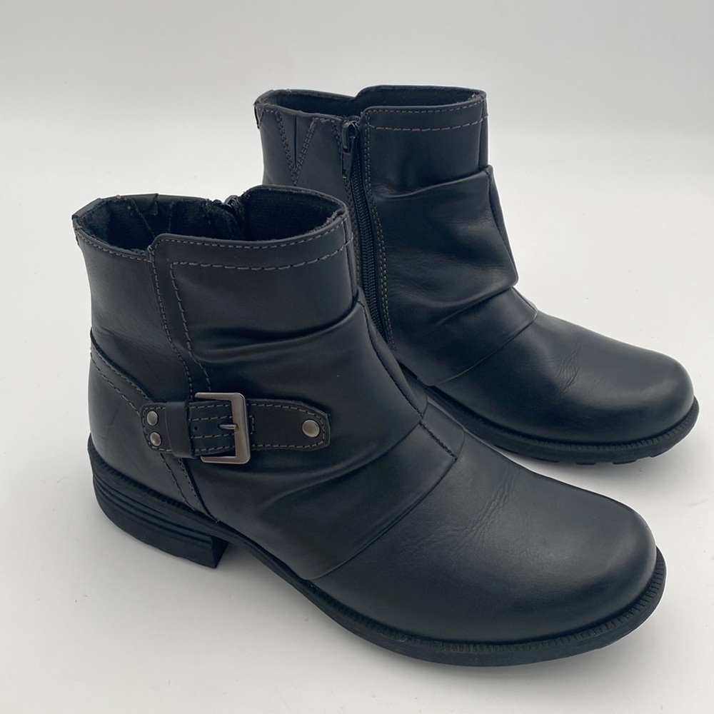 Earth Origins Black Ankle moto Boots women 9.5 leather casual office goth retro - Picture 3 of 14